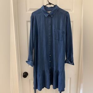 LOFT Blue Long Sleeve Denim Shirtdress